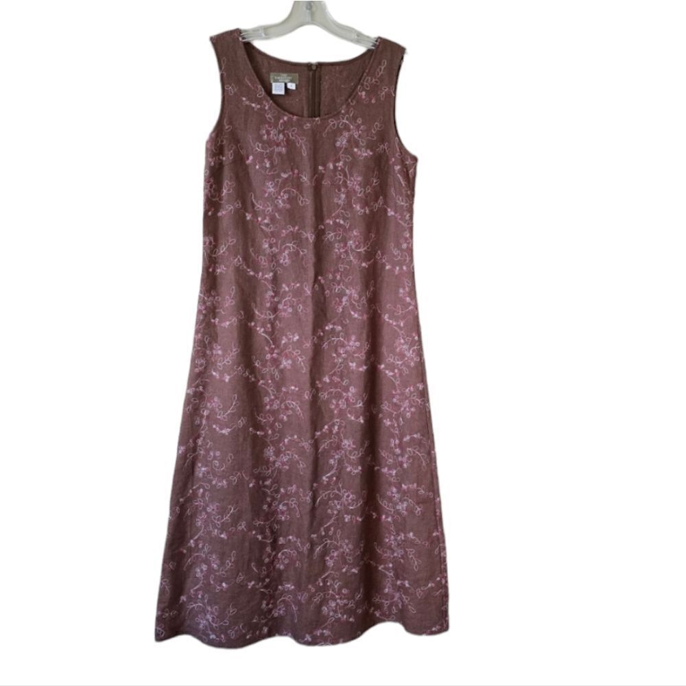 The Territory Ahead  Vintage 100% Linen Floral‎ Embroidered Women’s Dress Size 6